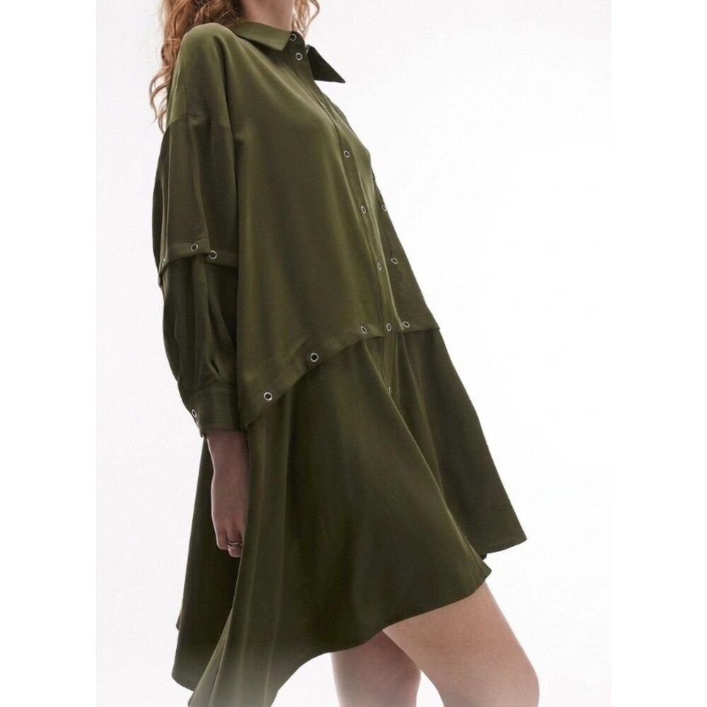 Topshop snap detail slouchy asymmetrical mini shirt dress